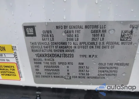 2017 GMC Acadia Limited из США, поврежденный, VIN 1GKKRSKD5HJ105220